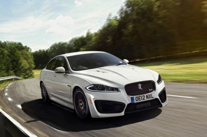 Jaguar XFR-S britská zbraň proti nové M5 na realistické ilustraci